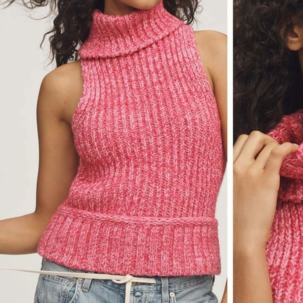 Pilcro Pink Sleeveless Turtleneck Ribbed Knit Sweater Tank Top